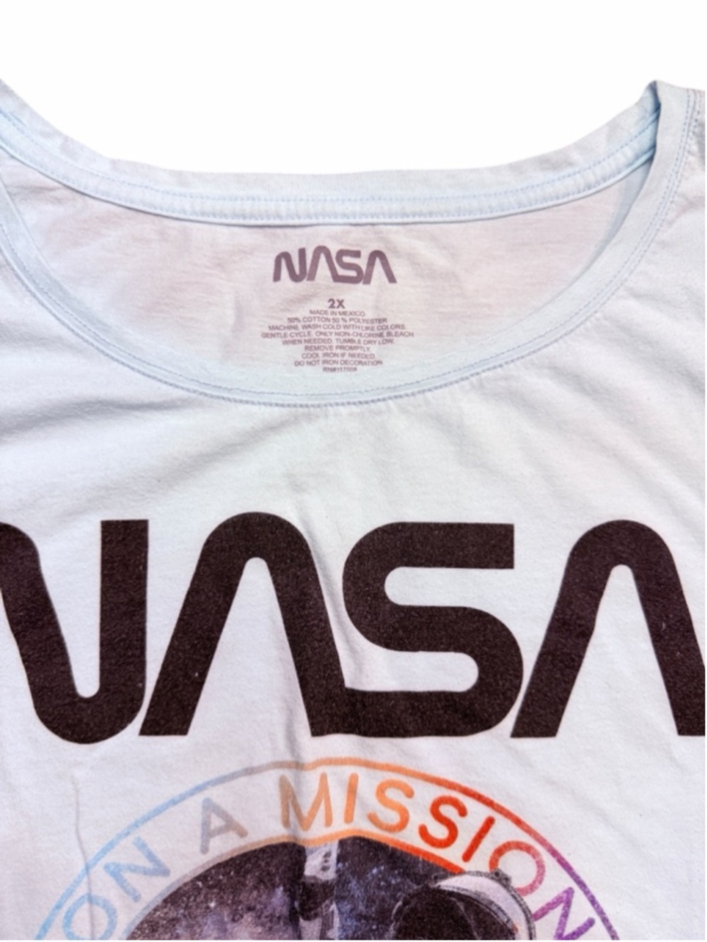 NASA Graphic T-Shirt 2X Light Blue Astronaut Logo Tee Space Shirt Plus Size - Picture 3 of 3